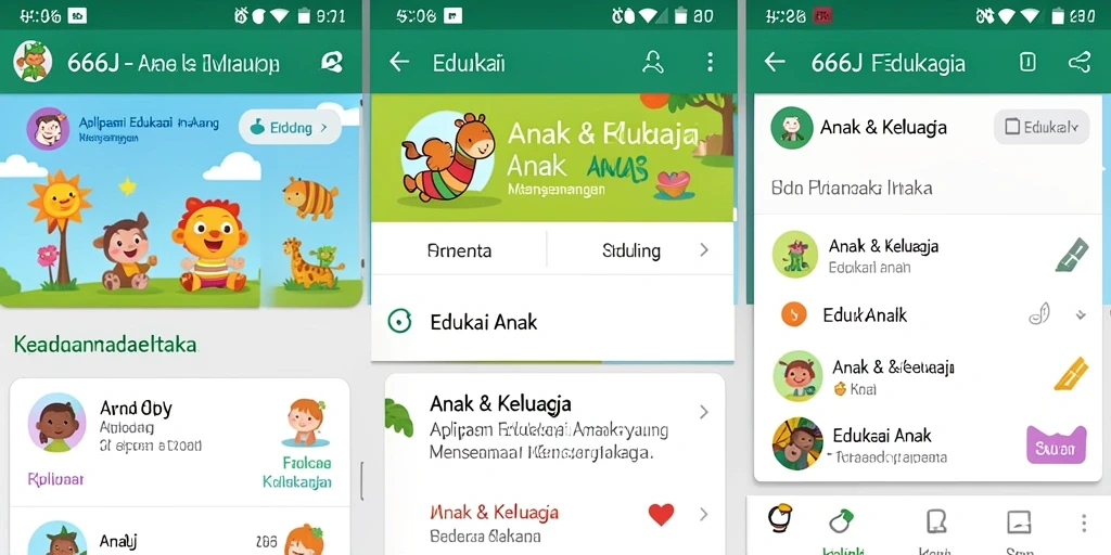 Tampilan antarmuka aplikasi Edukasi Anak 666J yang menarik.