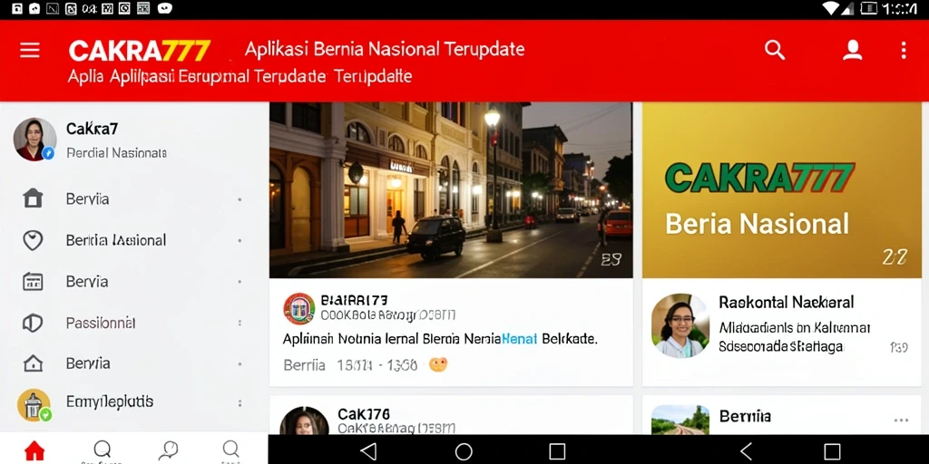 Antarmuka aplikasi CAKRA777 dengan berita nasional terbaru.