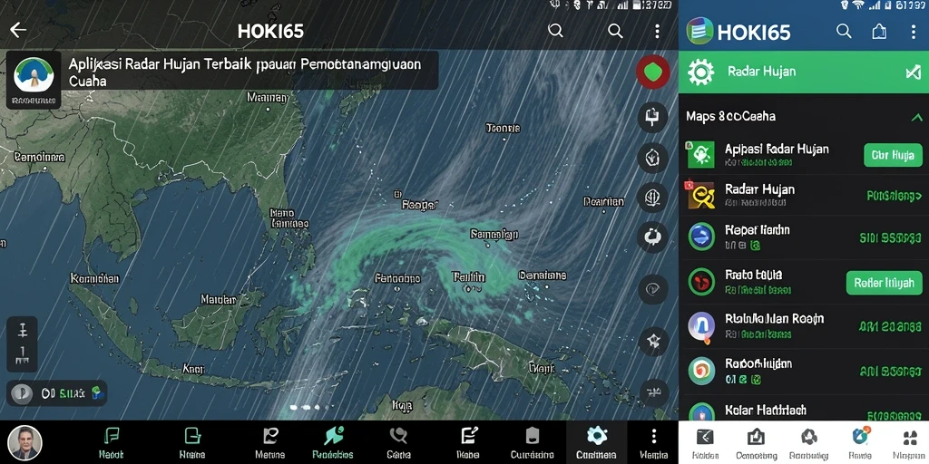 Tampilan antarmuka HOKI65 menunjukkan peta radar hujan yang interaktif.