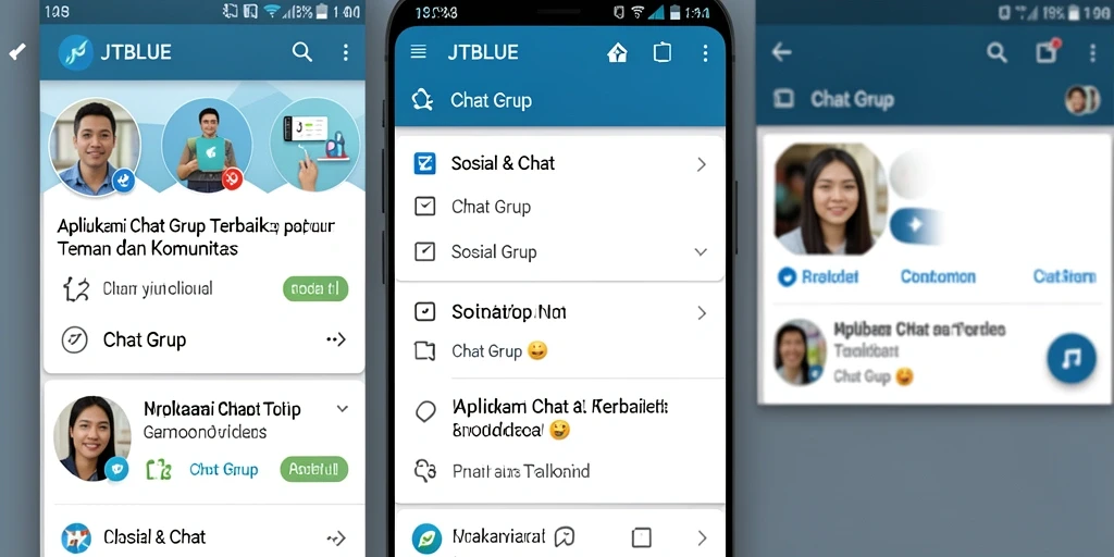 Tampilan antarmuka JTBLUE yang interaktif dan menarik untuk chatting grup.