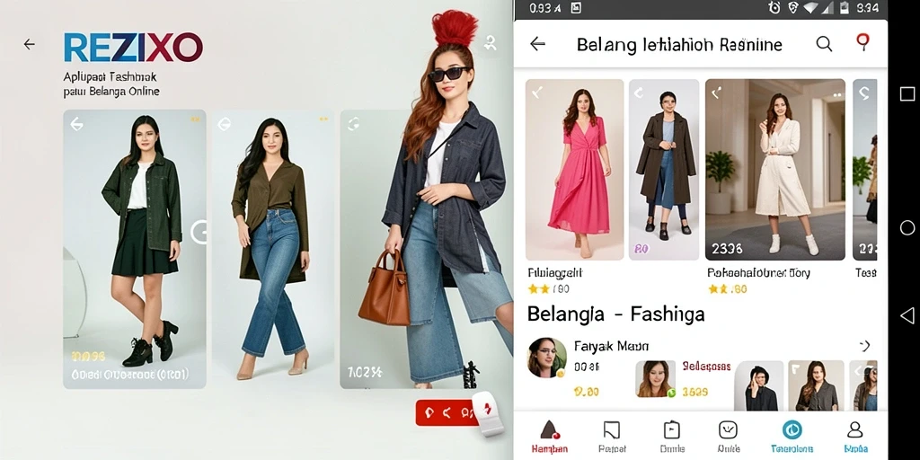 Antarmuka REZIXO yang menarik untuk belanja fashion.